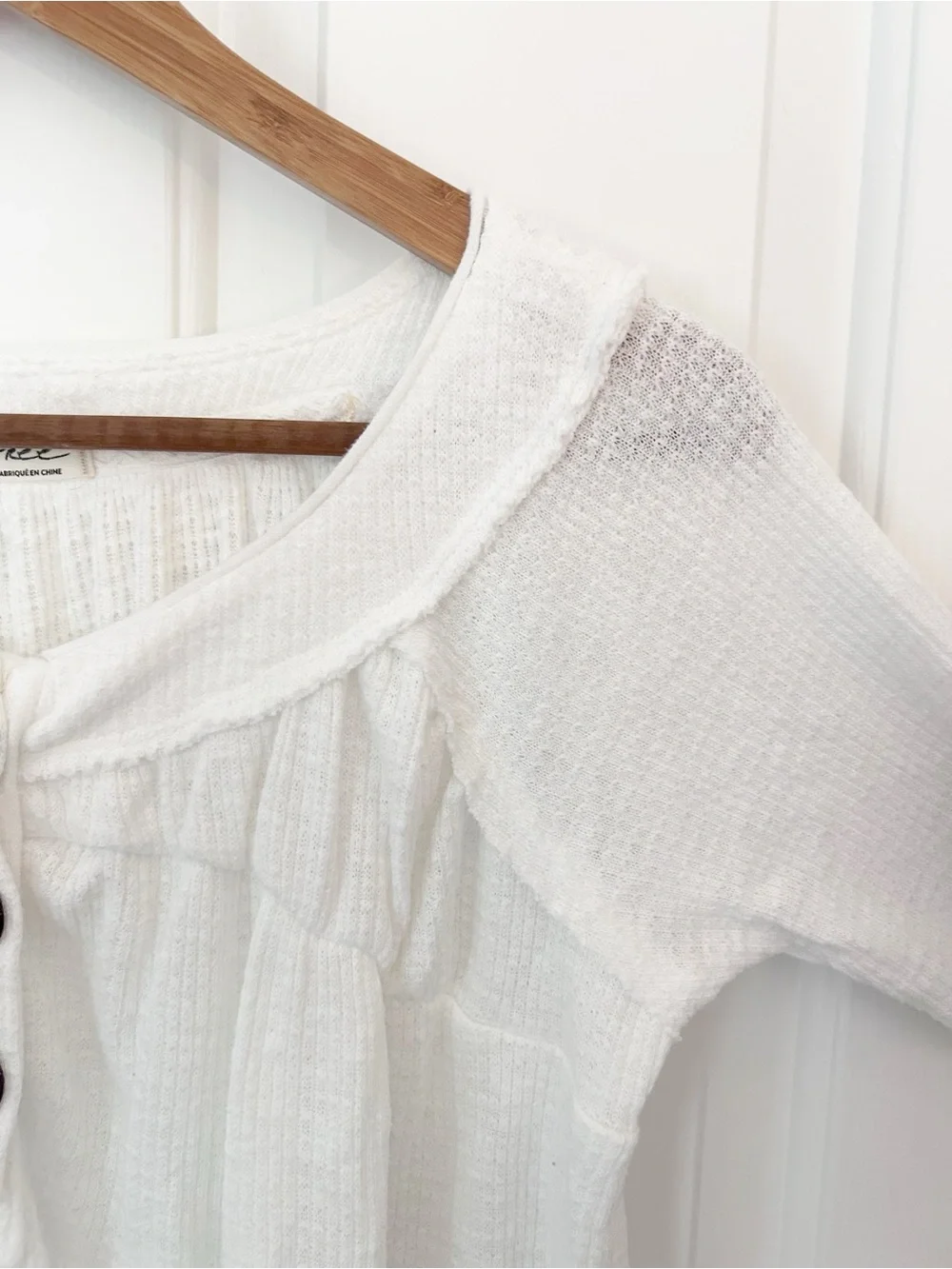 We The Free Waffle-Knit Must Have Henley Tee Ivory White S